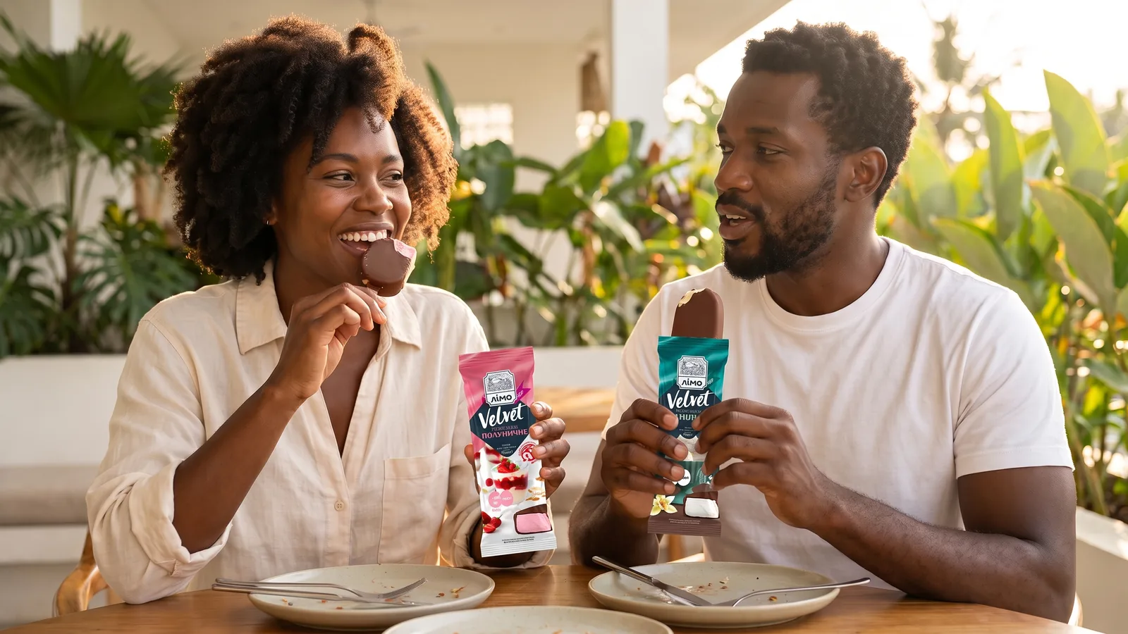 Persona disfrutando un helado Gelimo sin azúcar añadida como parte de una alimentación equilibrada