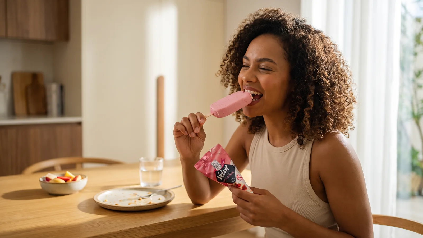 Porción pequeña de helado como parte de una alimentación equilibrada