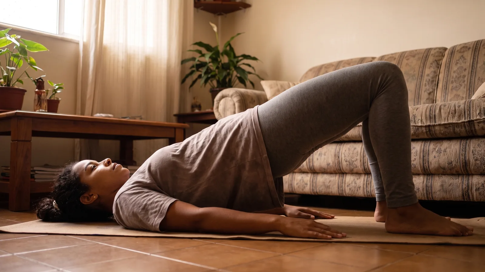 Elevación de pelvis para fortalecer glúteos y piernas en casa