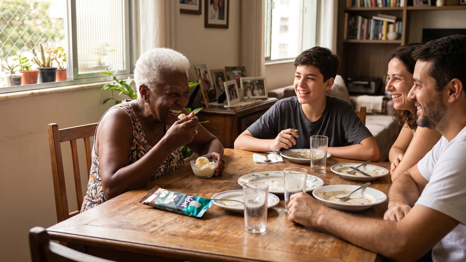Momento de convivencia en familia con helado como parte de una rutina equilibrada