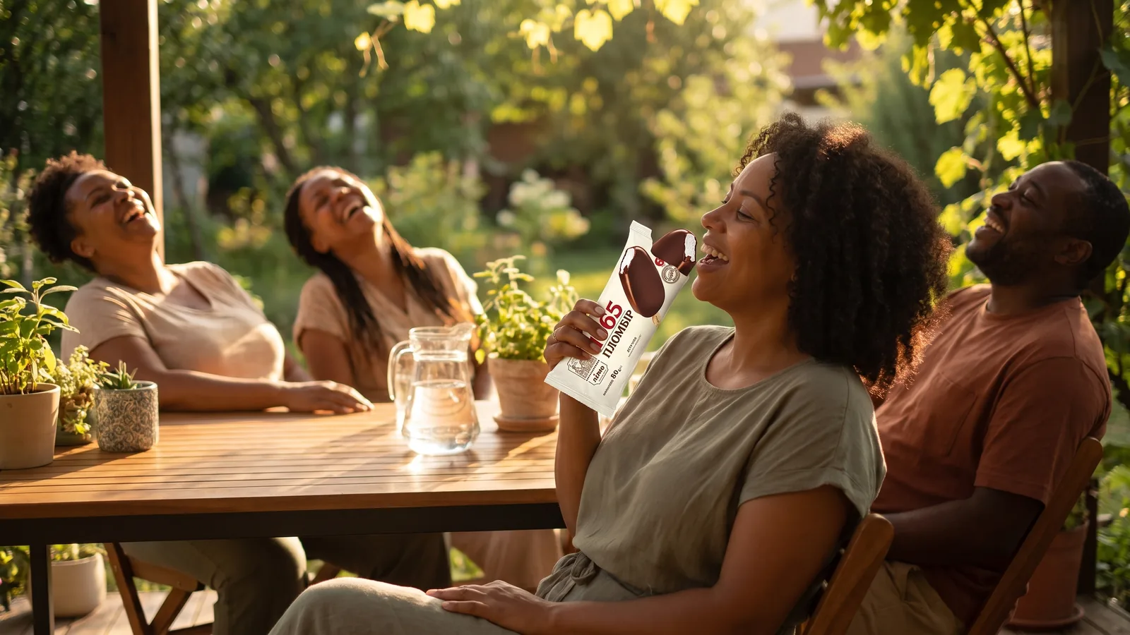 Amigos relajándose juntos y disfrutando un helado como parte de un estilo de vida equilibrado