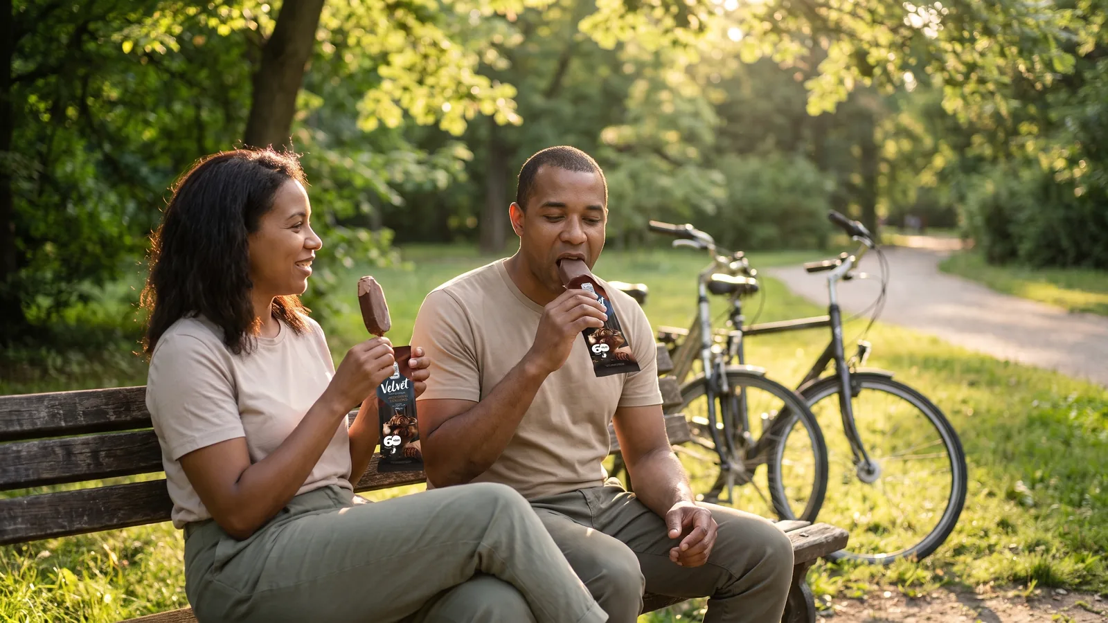 Helado Gelimo en un momento de descanso agradable después de una caminata con personas cercanas