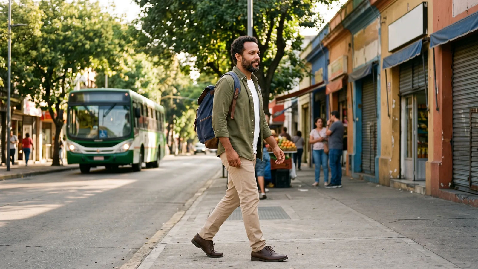Hombre caminando por la ciudad, sumando más movimiento a su vida cotidiana
