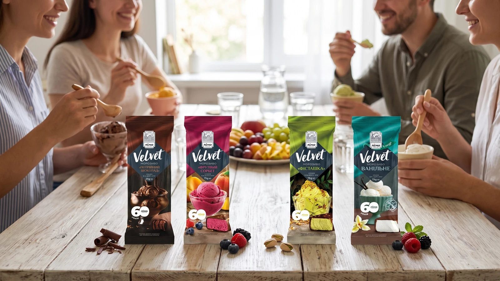 Selección de sabores de helado Gelimo con opciones clásicas, frutales, sofisticadas y alternativas especiales.