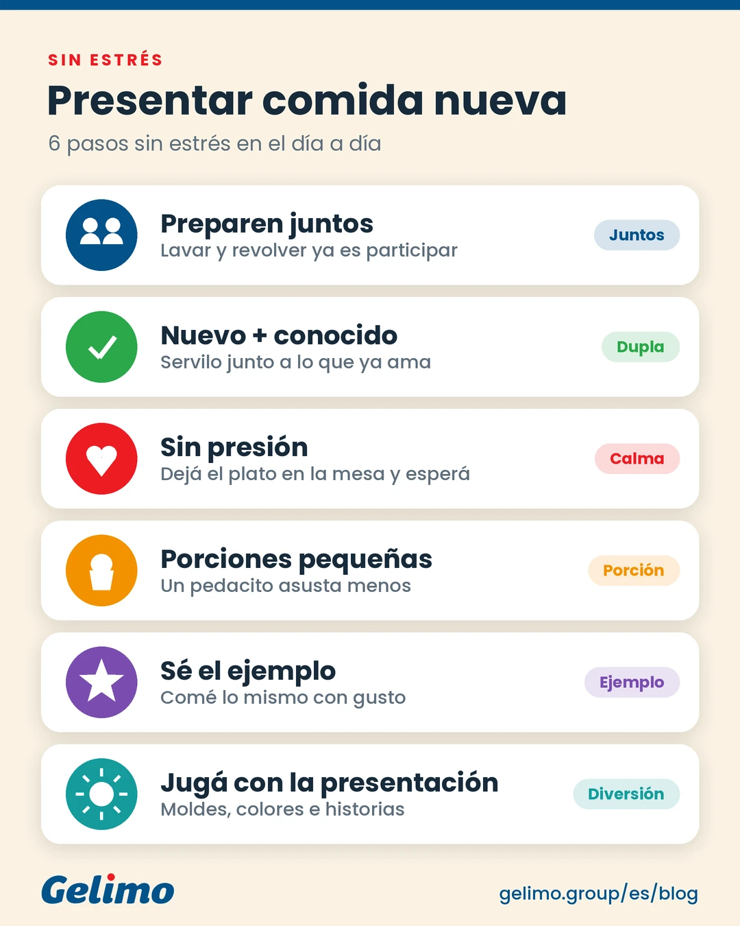 Consejos para presentar alimentos nuevos a los niños de manera liviana y sin presión.