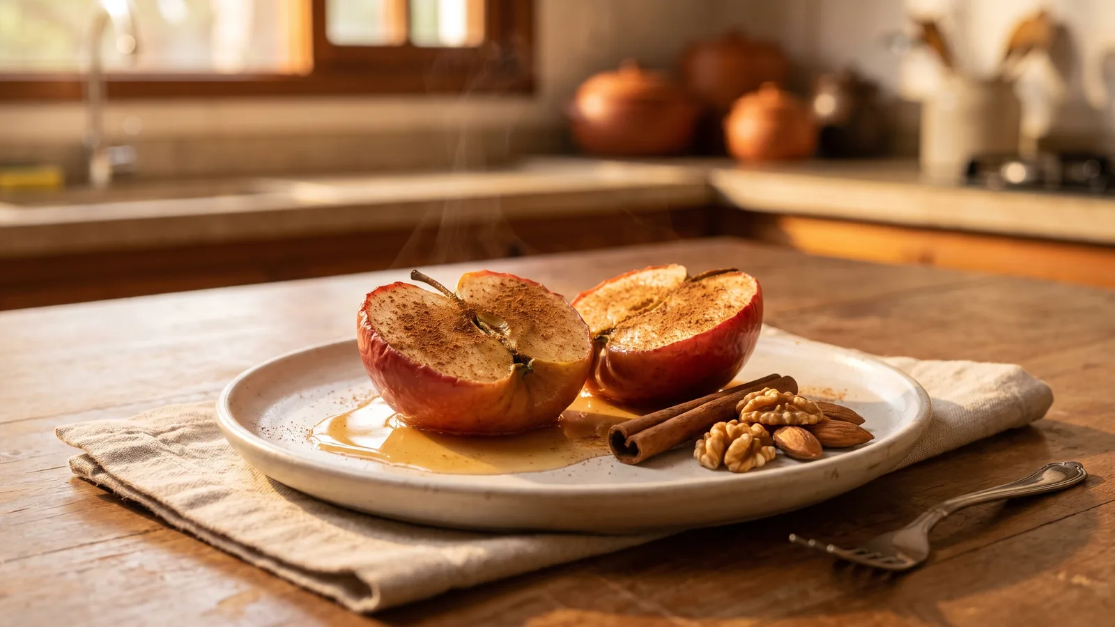 Manzana asada con canela, un postre sencillo sin azúcar añadida