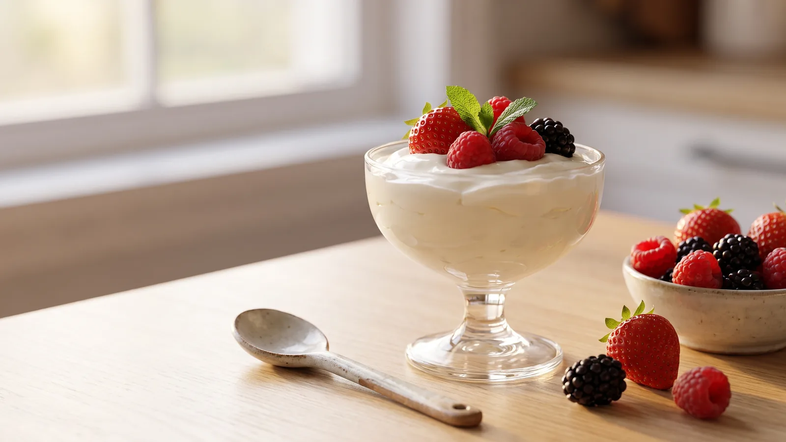 Yogur con frutos rojos como opción de postre liviano