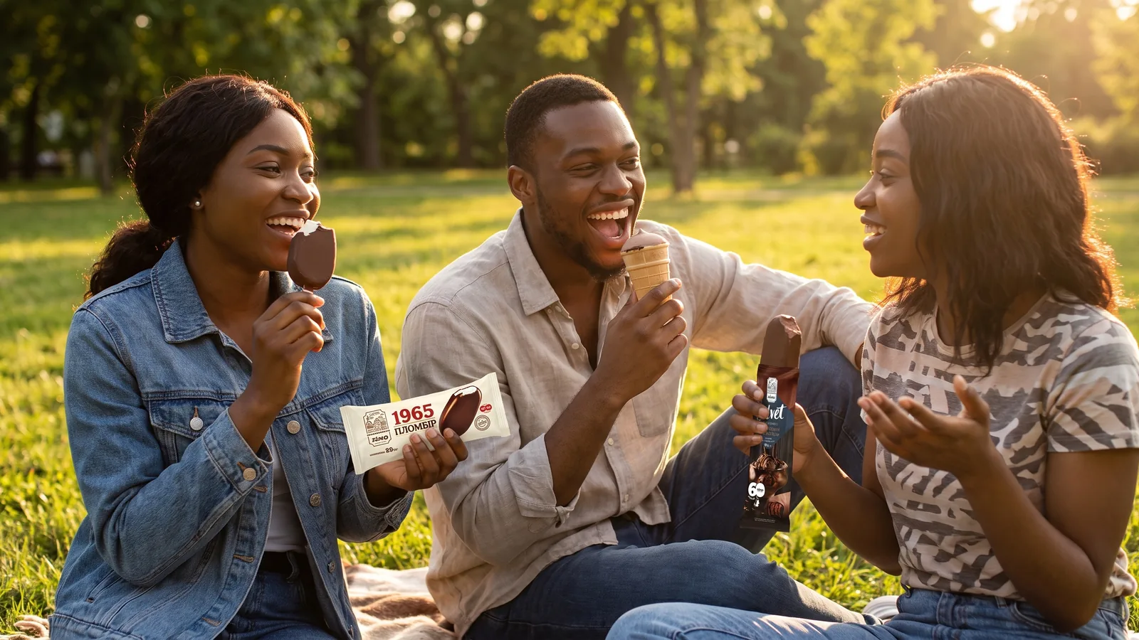 Amigos disfrutando un momento juntos con helado Gelimo como parte de una rutina equilibrada