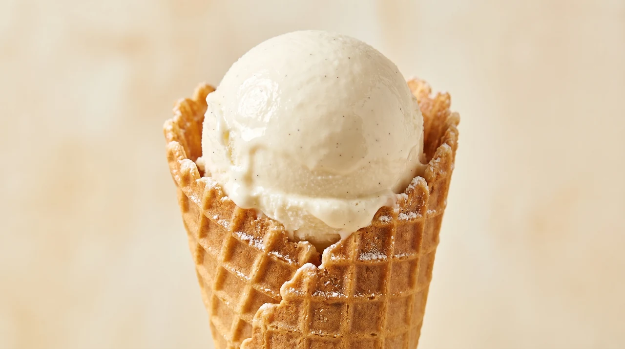 Barquillo crujiente para helado con textura de waffle en primer plano
