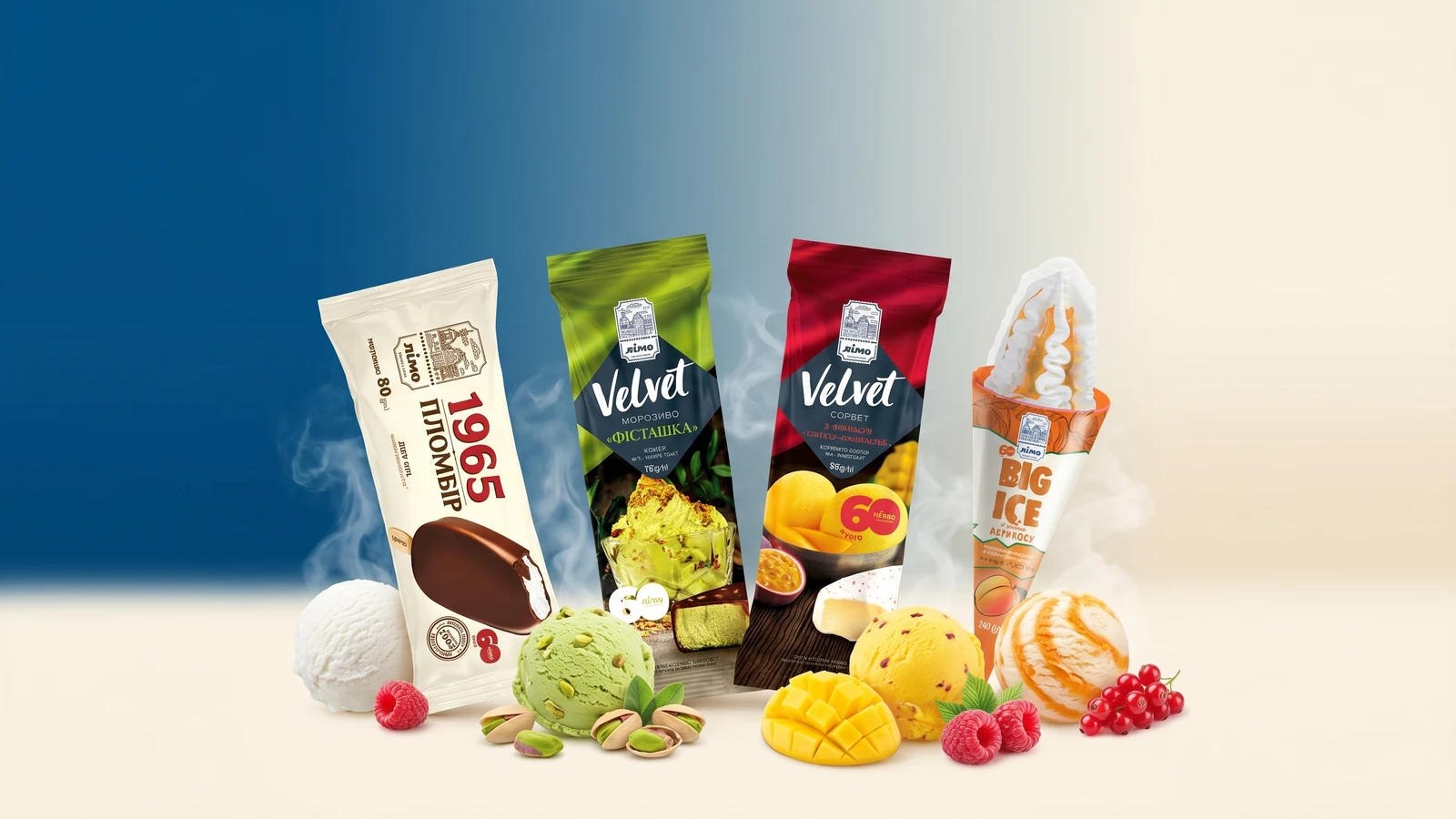 Tipos de helado y sabores Gelimo con opciones clásicas, frutales, premium, en barquillo y pote