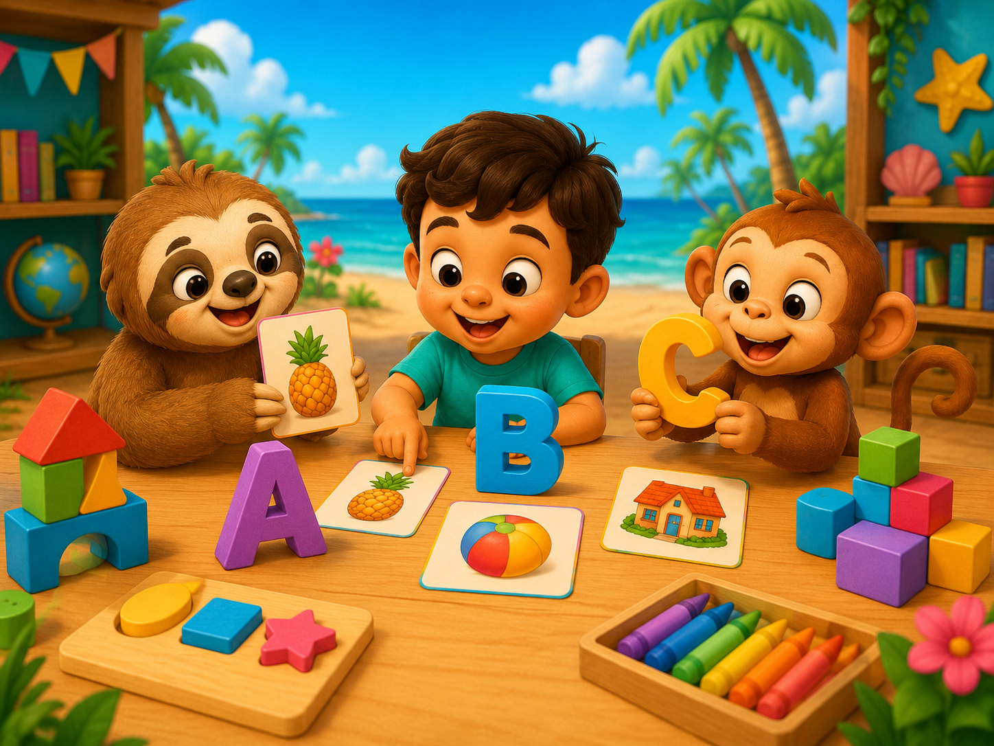 Alfabeto completo para niños con letras de A a Z más la Ñ, imágenes simples y aprendizaje visual.