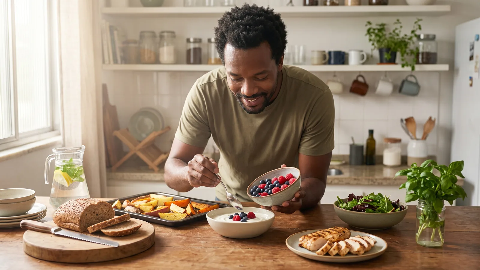 Pessoa preparando escolhas simples e nutritivas para uma alimentação mais equilibrada no dia a dia