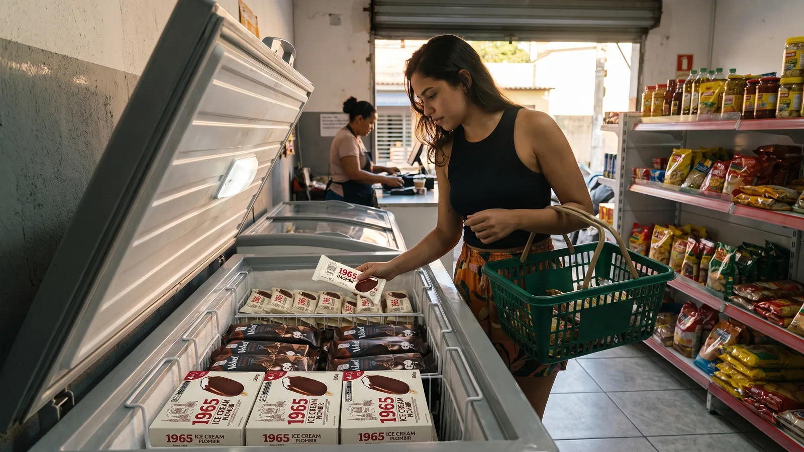 Ponto de venda de sorvetes com abastecimento estável.