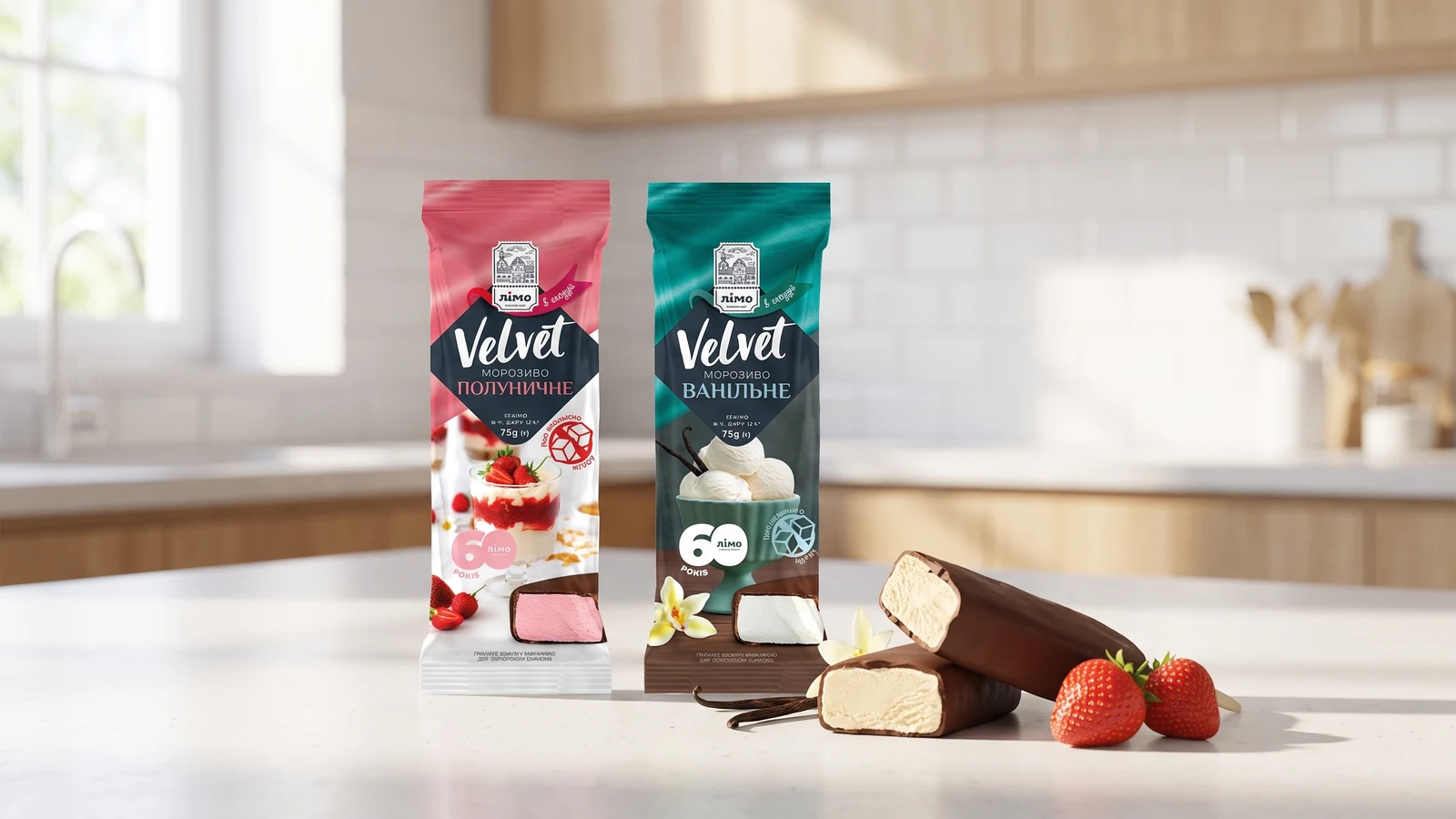 Sorvetes Gelimo Linha Fit Velvet Morango Zero e Velvet Baunilha Zero sem adição de açúcar