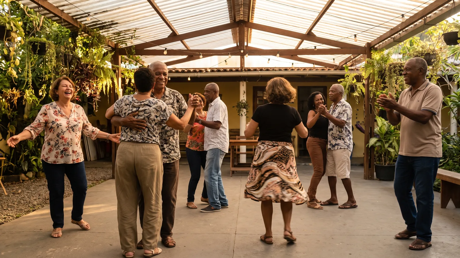 Adultos maduros brasileiros dançando e se divertindo juntos