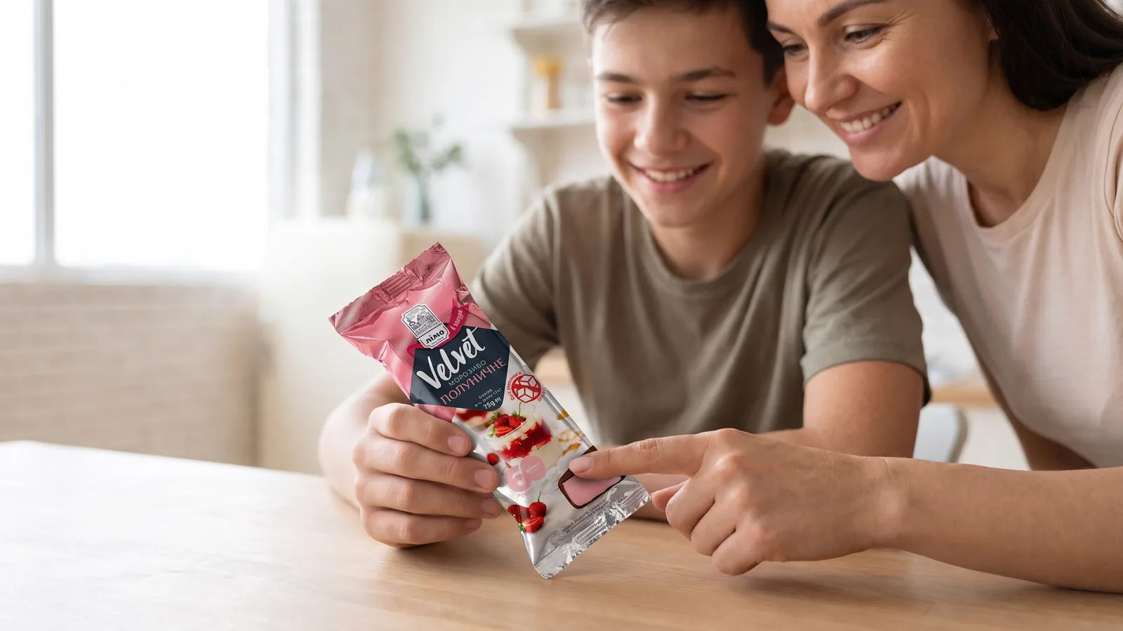Família observando o rótulo de um sorvete Gelimo Linha Fit para entender suas informações nutricionais