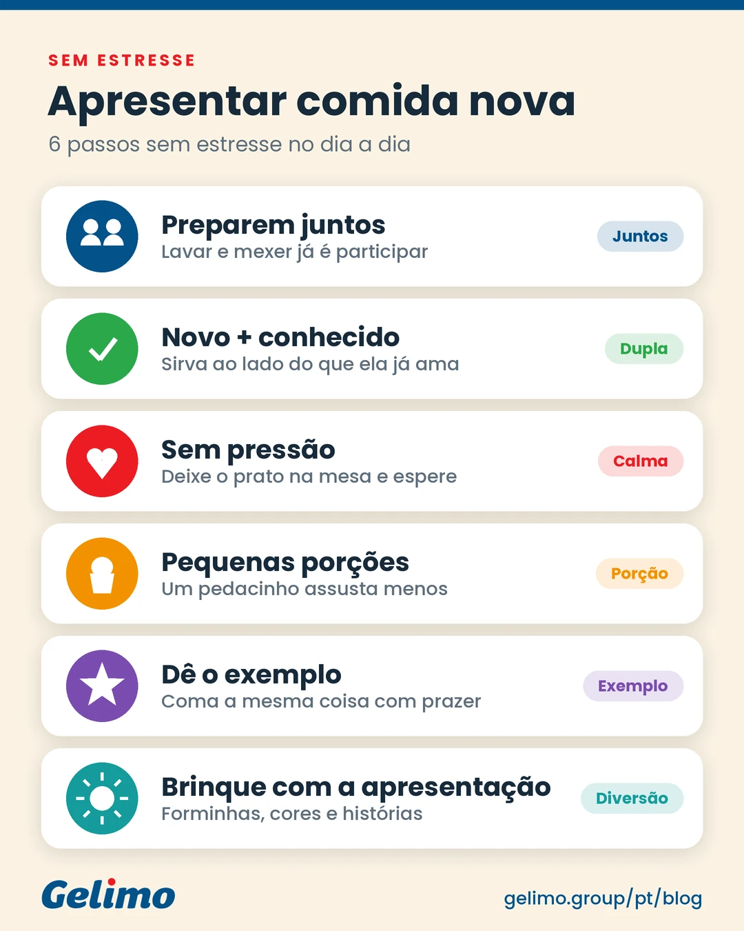 Dicas para apresentar novos alimentos às crianças de maneira leve e sem pressão.