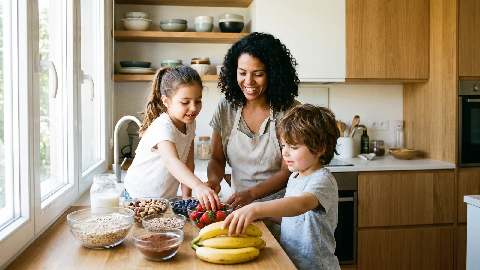 A mulher escolhe ingredientes naturais para preparar doces fitness em casa