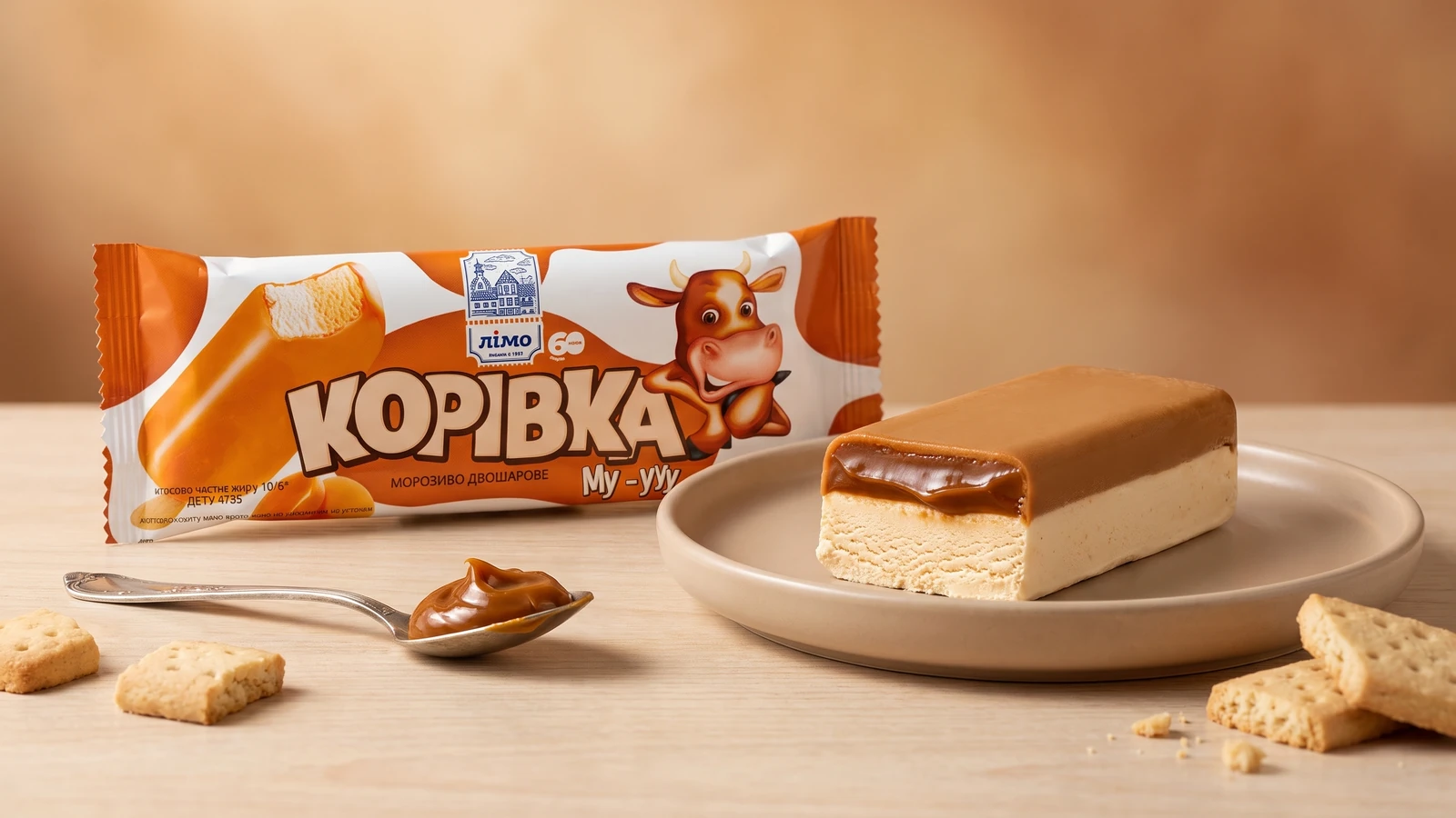 Gelimo Mu-uu Korivka com sabor de biscoito e doce de leite.
