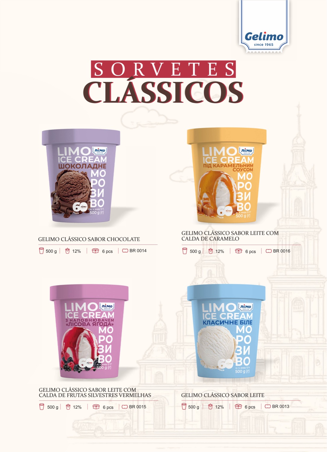 Catálogo Gelimo — Sorvetes Clássicos: BR 0014, BR 0016, BR 0015, BR 0013